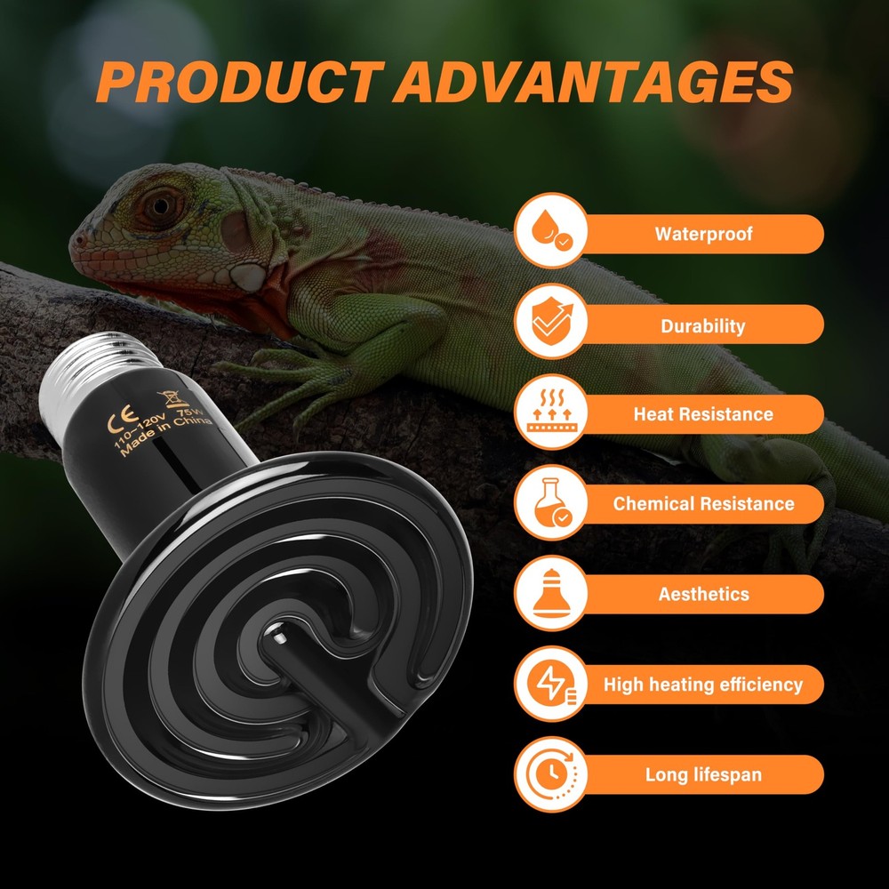 Simple Deluxe 75W Ceramic Heat Emitter 2-Pack, Reptile *2, Black/2-pack
