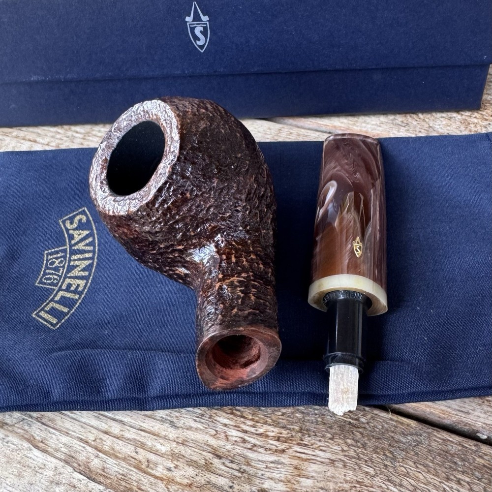 Savinelli Dolomiti Rusticated Bent Rhodesian (673 KS) 6mm Filter Pipe - New