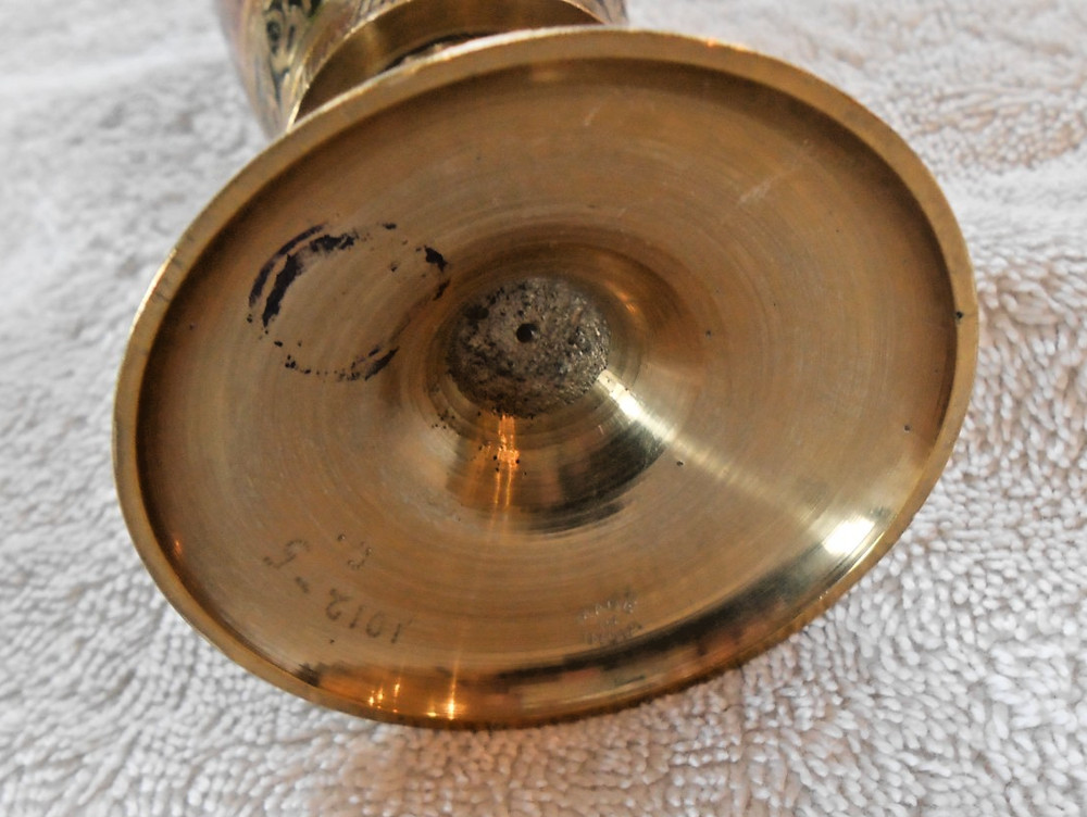 Brass Etched India 6" Vase - Red Accents
