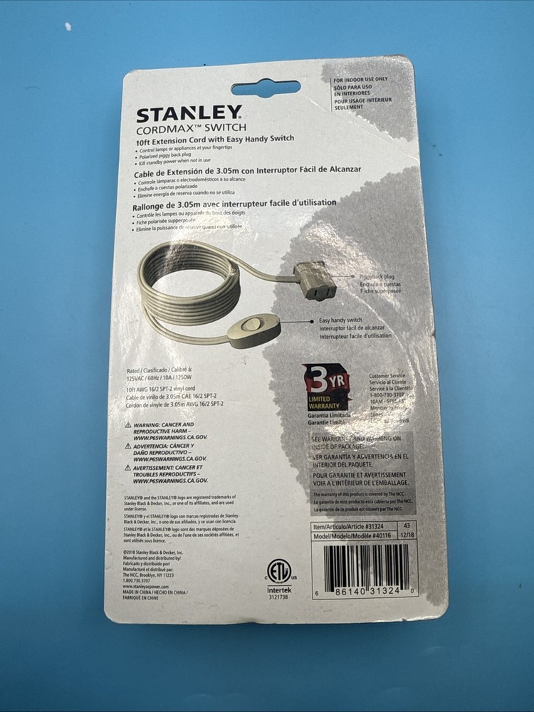 STANLEY 31324 CordMax Switch Polarized Extension Cord