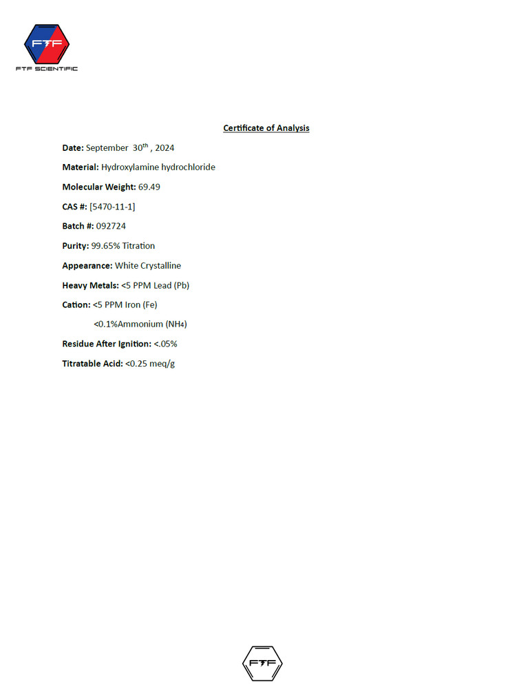 Hydroxylamine Hydrochloride - 1000 Grams