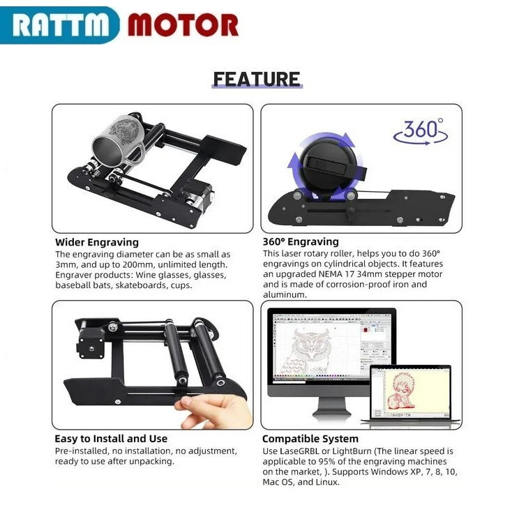 360° Y-axis Laser Rotary Roller Engraving Module for Cylindrical Objects glass