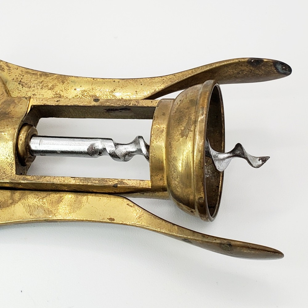 Vtg Solid Brass Corkscrew Bottle Opener Italy
