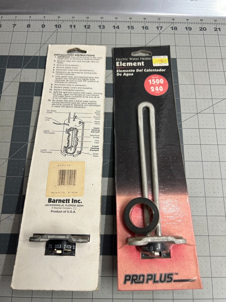 NOS 2-pack lot Barnett PRO PLUS Water Heater Heating Element 481531 1500W 240V