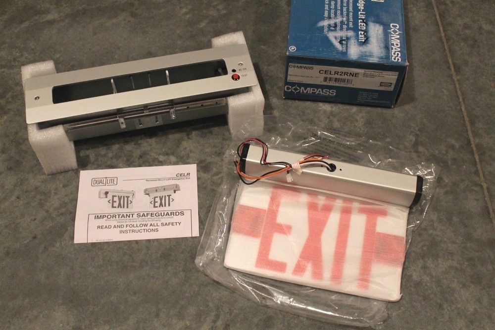 Exit Sign with Battery Backup, Hubbell Lighting - Compass, CELR2RNE recessed