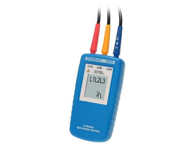 P 2530 Tester: Phase Order LCD 40-600VAC Freq: 15-400Hz IP40 PEAKTECH