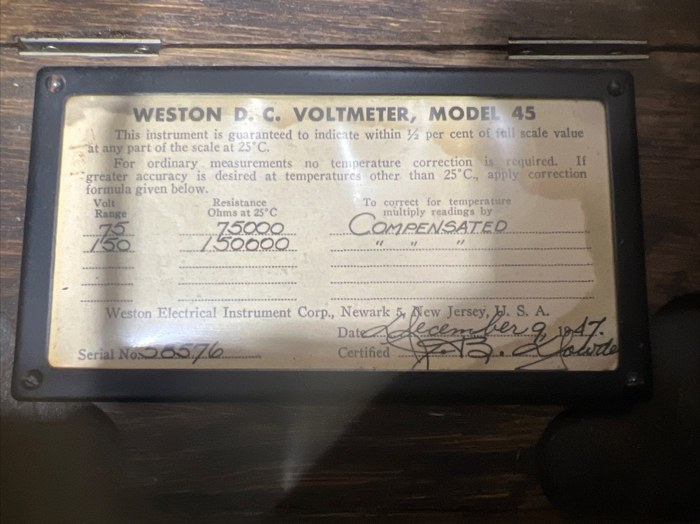 Vintage Weston DC Voltmeter Model 45 Used Surplus