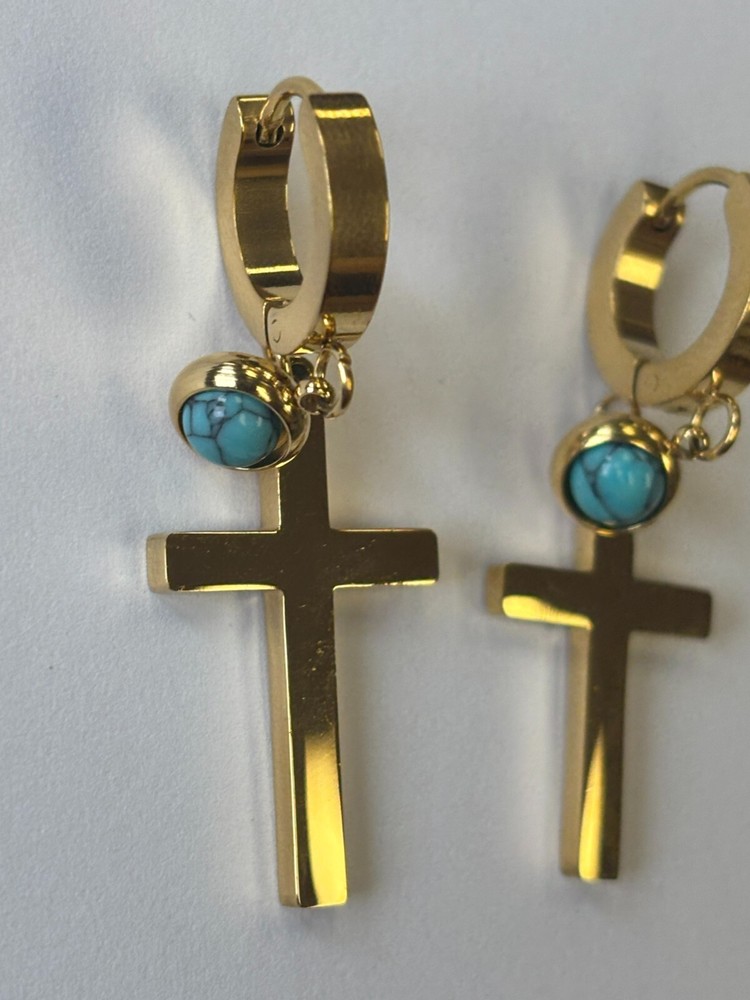 DIY Turquoise Gold Cross Earrings
