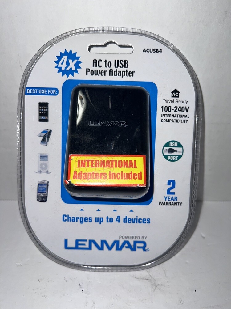Lenmar Internationally Capable 4 Adapters Charges 4 Devices AC to USB NIB