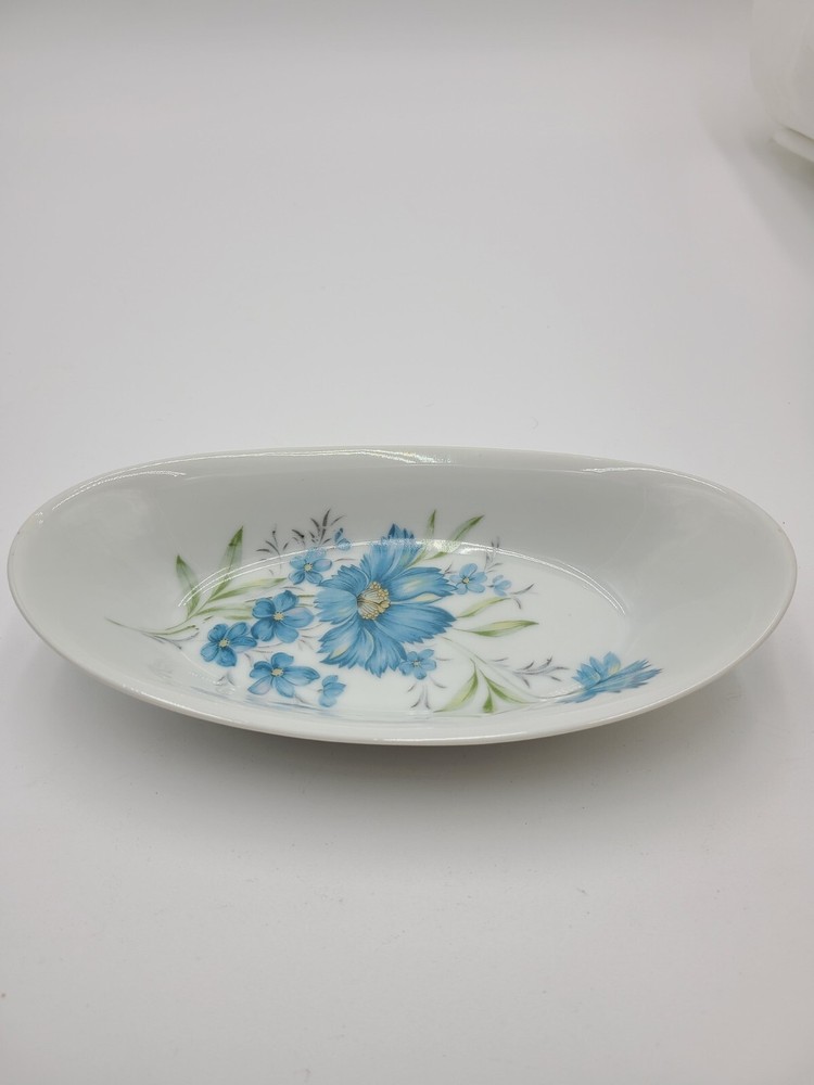 VTG. Royal Crown Oval Serving Dish Blue Floral Pattern