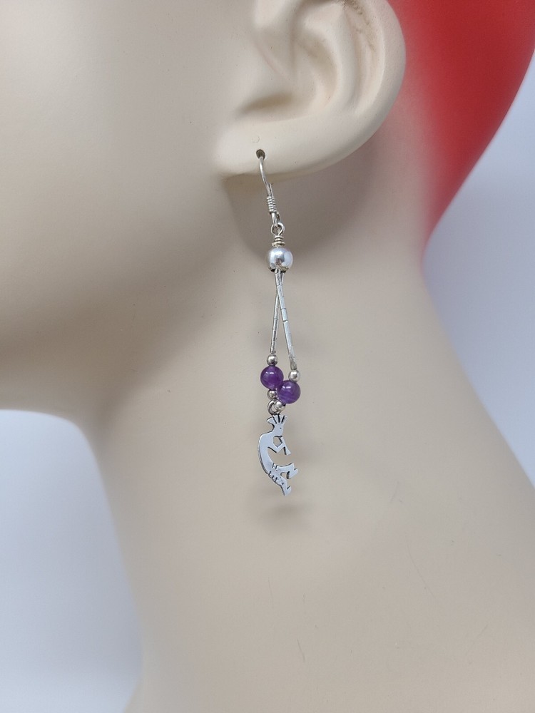 Sterling Silver Native American Kokopelli Earrings Amethyst
