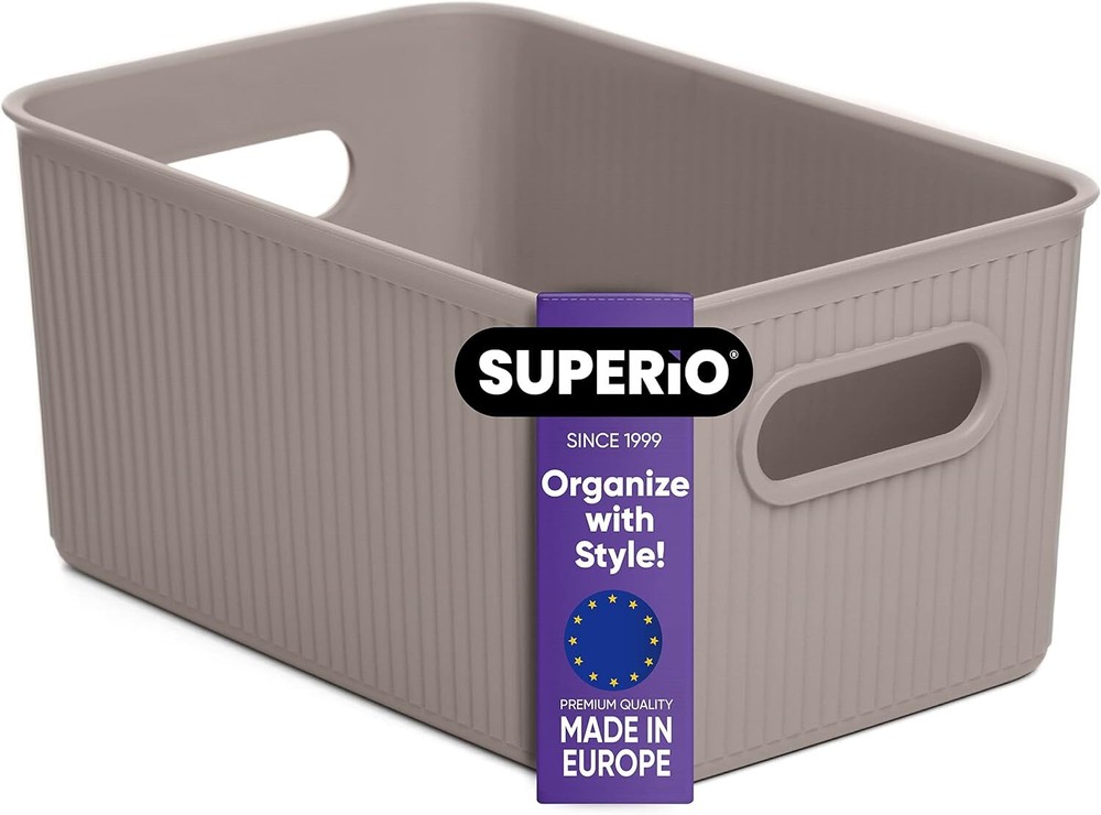 Superio 5L Small Ribbed Storage Bin- Plastic Storage Bin  (1 Pack, Taupe)