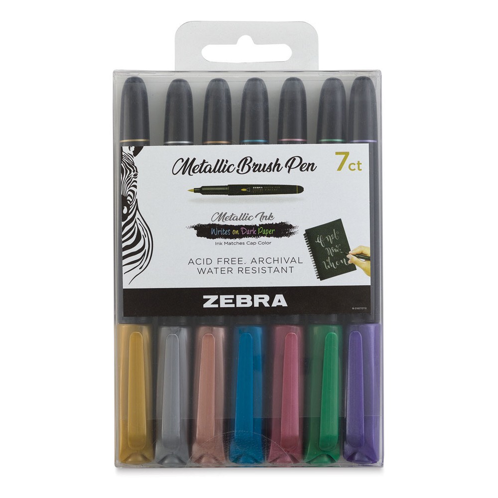ZEBRA - METALLIC BRUSH PENS - 7 PCS - METALLIC INK