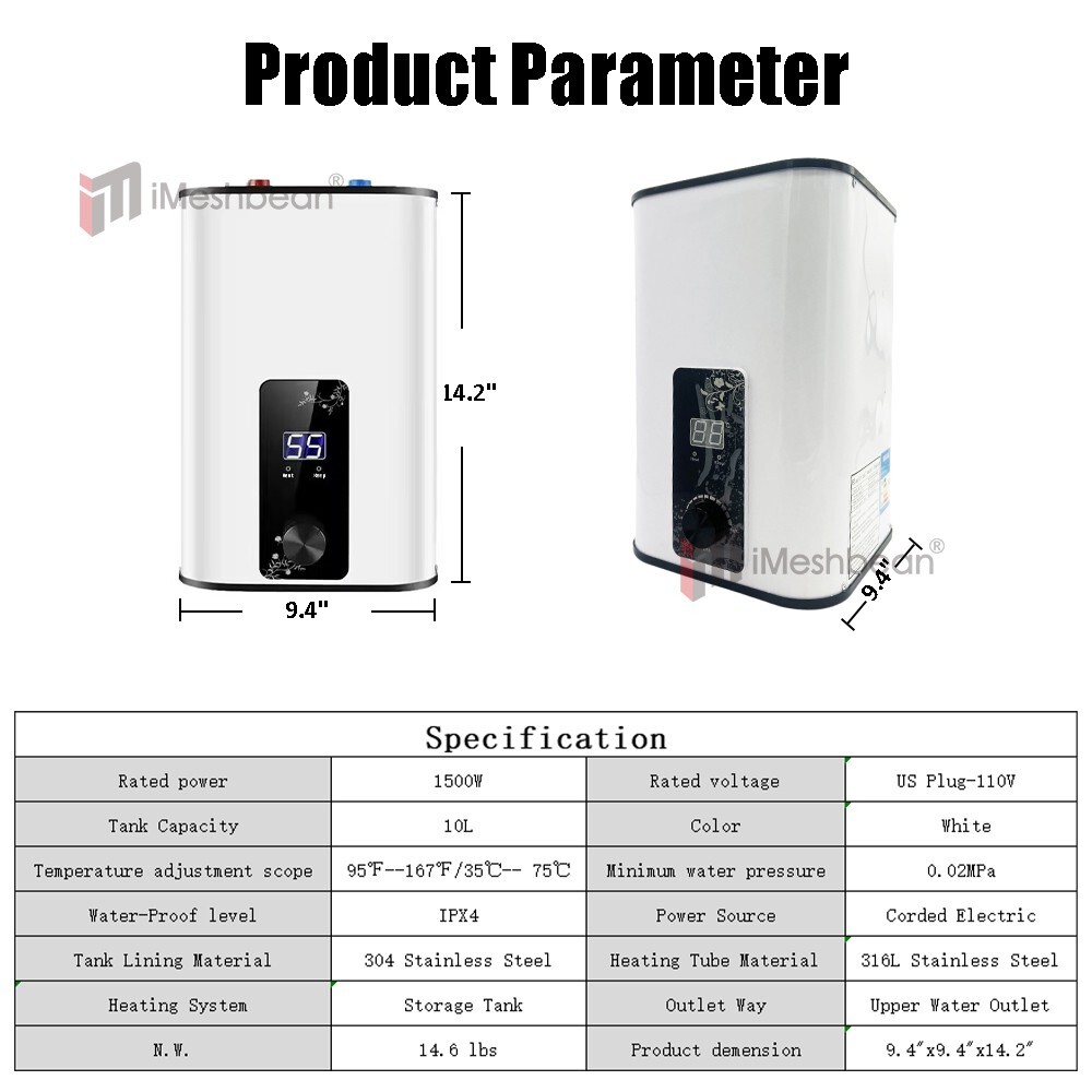 10L Electric Tank Water Heater Digital Display Kitchen Bathroom Home 95°F-167°F