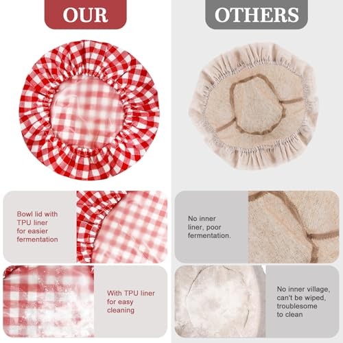 3 Pack Reusable Bowl Covers for Bread Proofing, Red White Gingham Pizza Dough