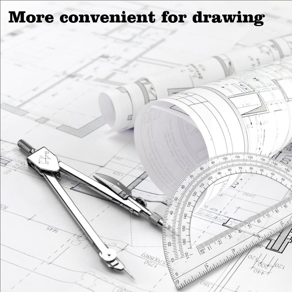 Geometry Math Set Drawing Compass 6 Inch Transparent Swing Arm Protractor