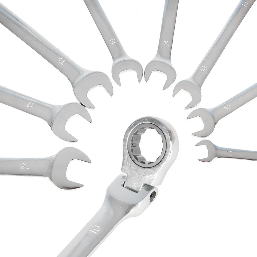 Flexible Ratcheting Wrench Set 12 Pcs 8-19mm Metric Combination Spanner Tool