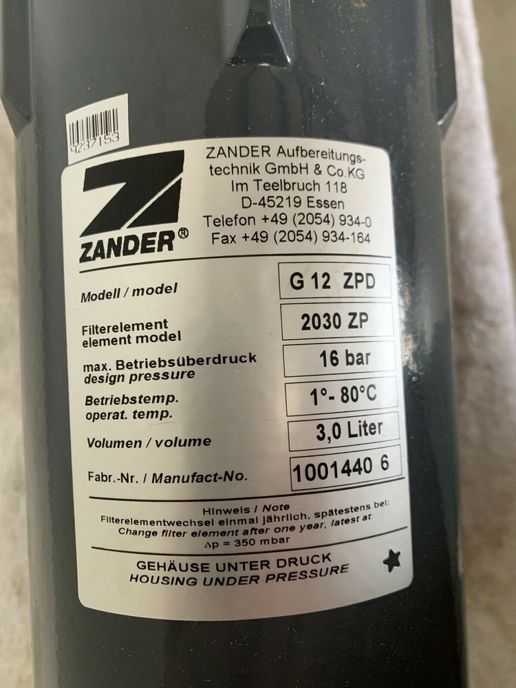 Zander Microfilter G12 ZPD; Element 2030ZP 10014406