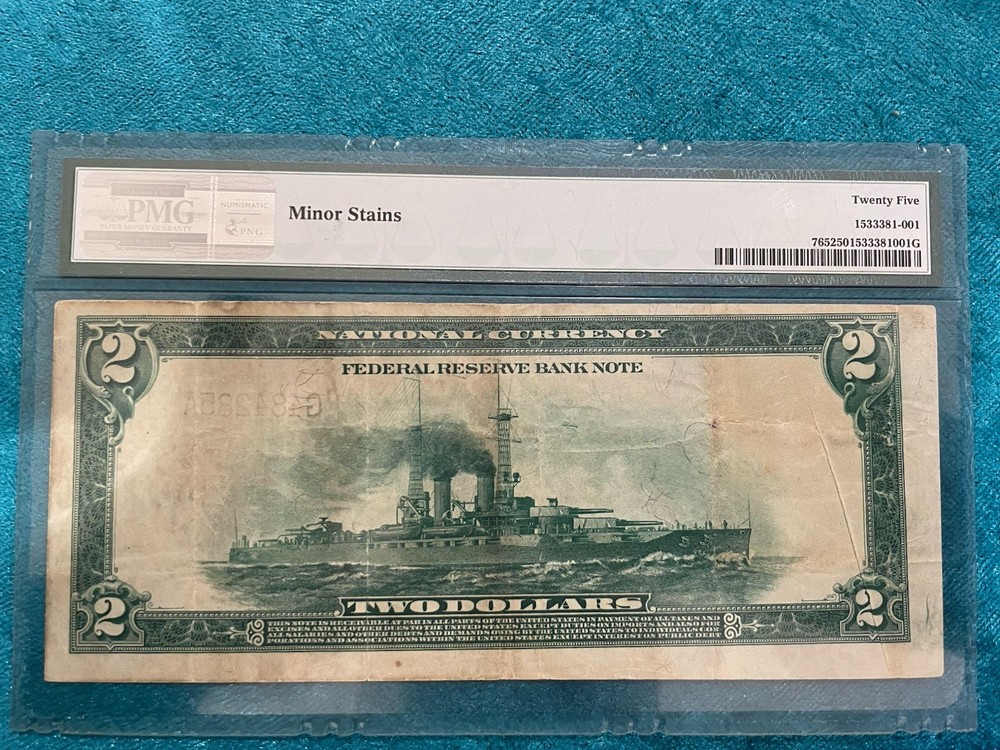 1918 $2 Battleship Note Graded VF 25 With GUTTER FOLD ERROR
