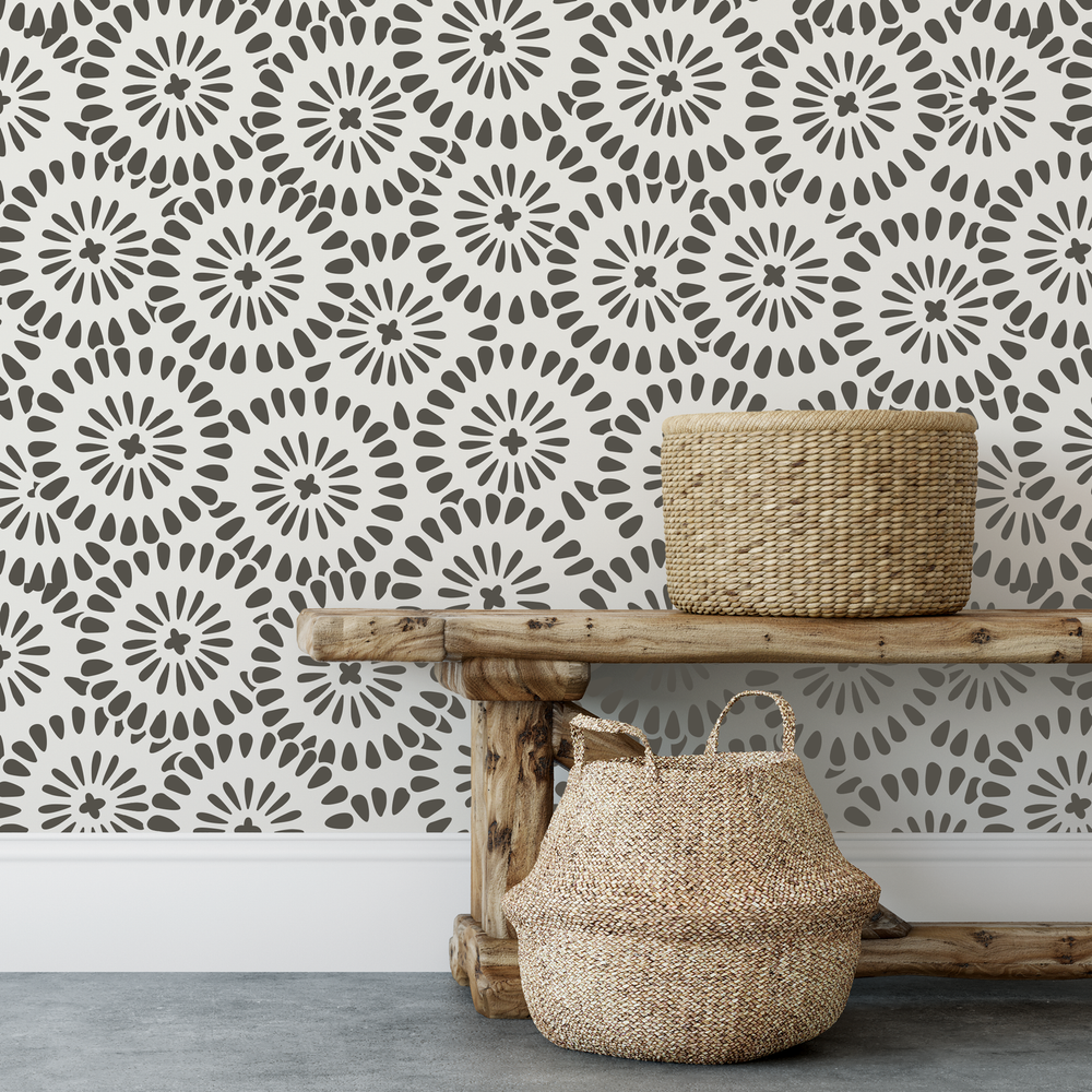 Chamomile Burst Pattern Wall Stencil - DIY Wallpaper Alternative