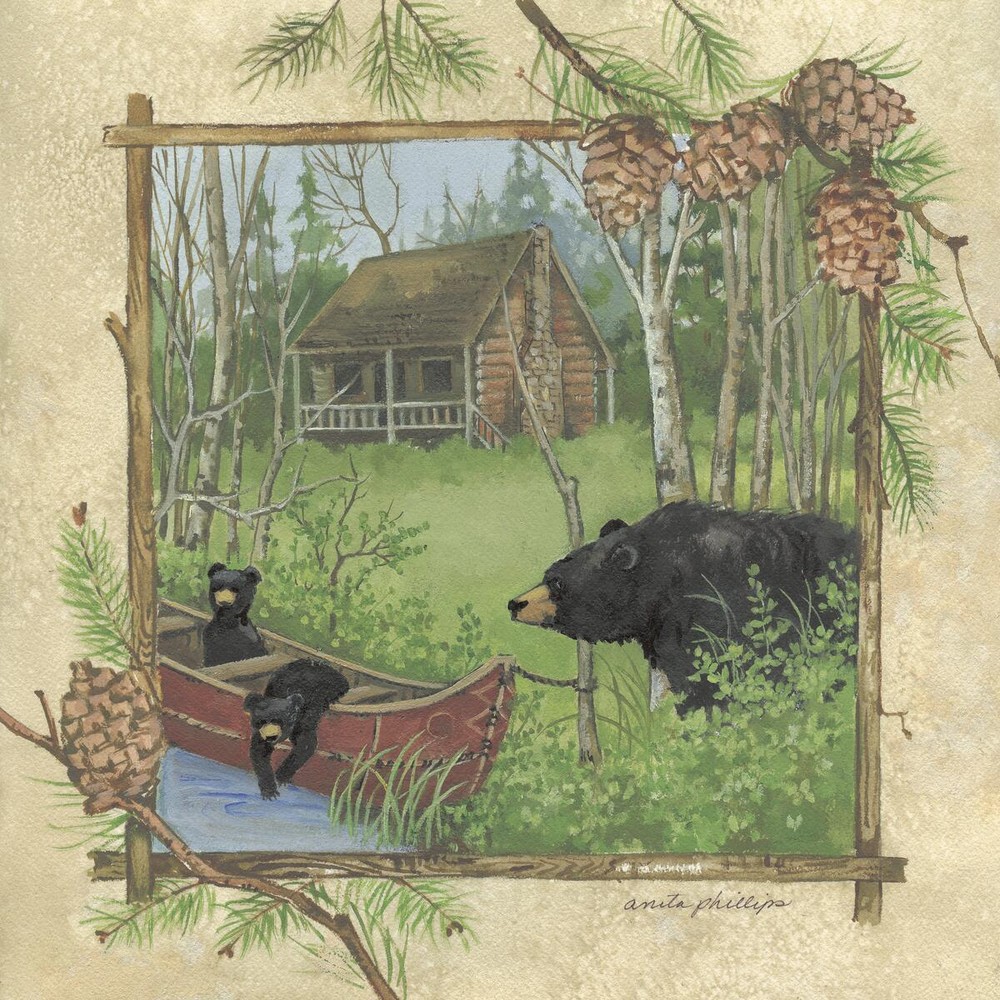 Ceramic Backsplash Tile Mural Bear Kitchen/Bathroom - Log Cabin - Anita Phillips