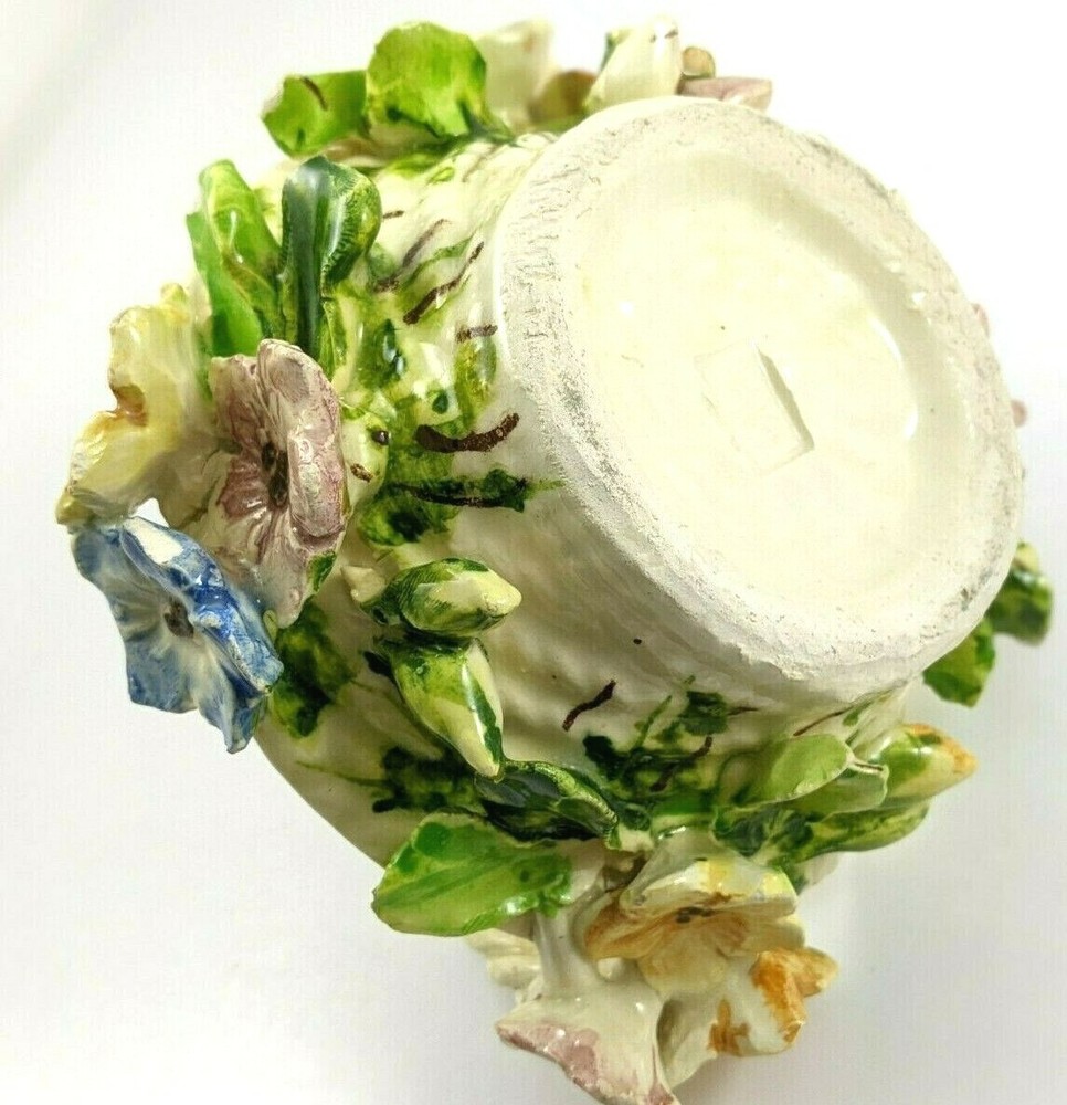 Vintage Ceramic Flowered Basket Braided Handle Italy