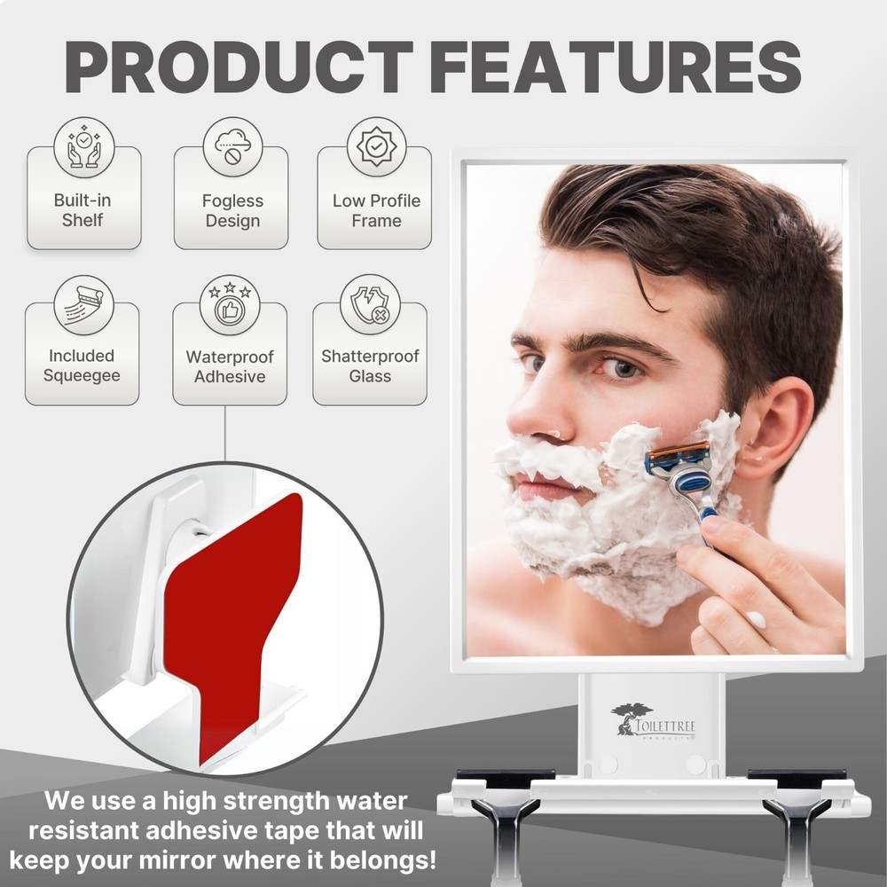 Fogless Shower Shaving Mirror Razor Holder Squeegee and Organizer