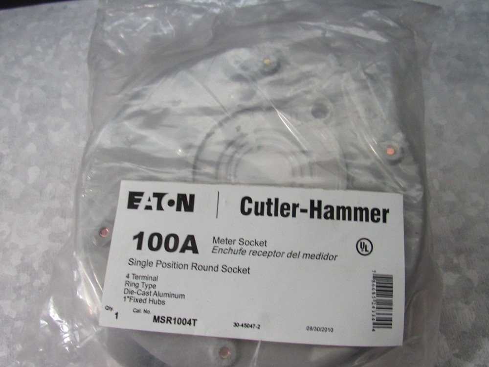 Eaton 100A Single Position Round Meter Socket 4 Terminal Ring Type MSR1004T