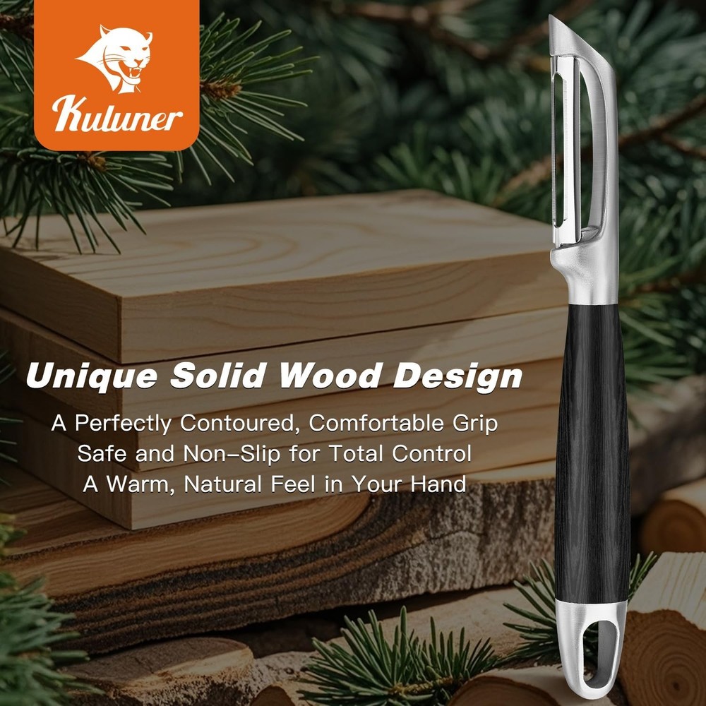 KULUNER 304 Stainless Steel Multi-Function Kitchen Peeler - With Solid Wood H...