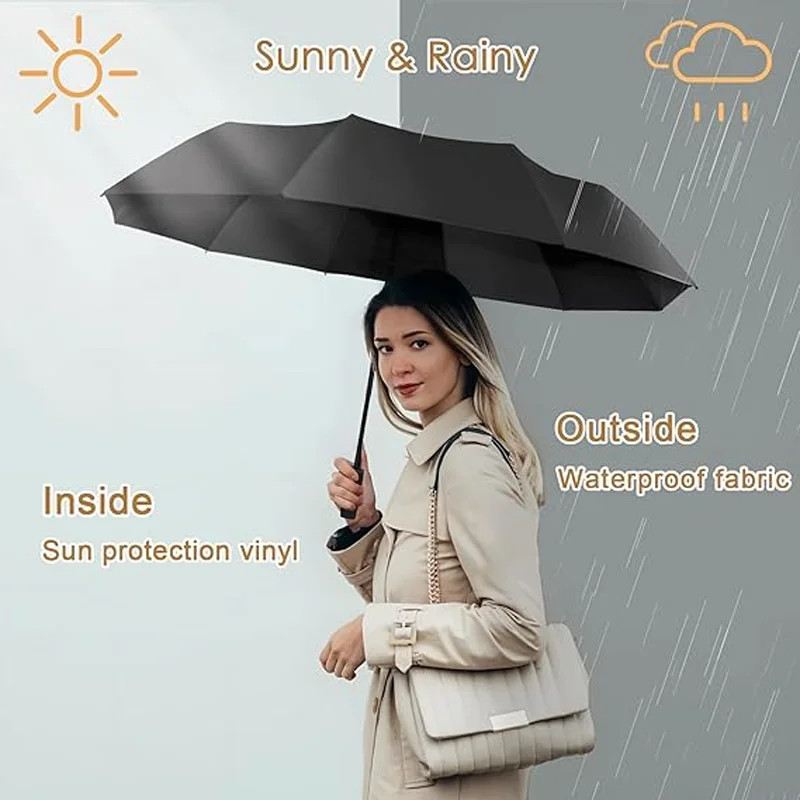 24 Bone Black Glue Fully Automatic Umbrella With Thick And Durable Keel Three Fo