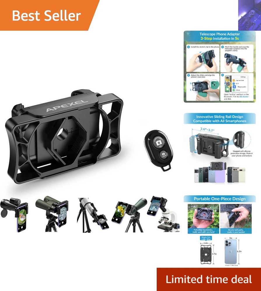 Universal Smartphone Adapter for Telescopes & Binoculars - Fast 5s Installation