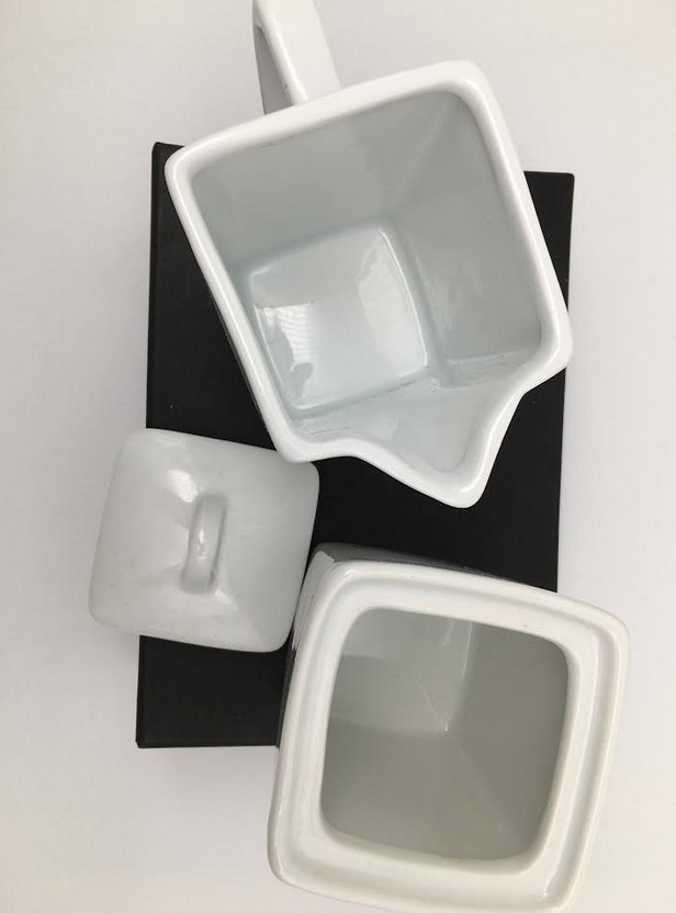 WHITE CERAMIC CREAMER & COVERED SUGAR