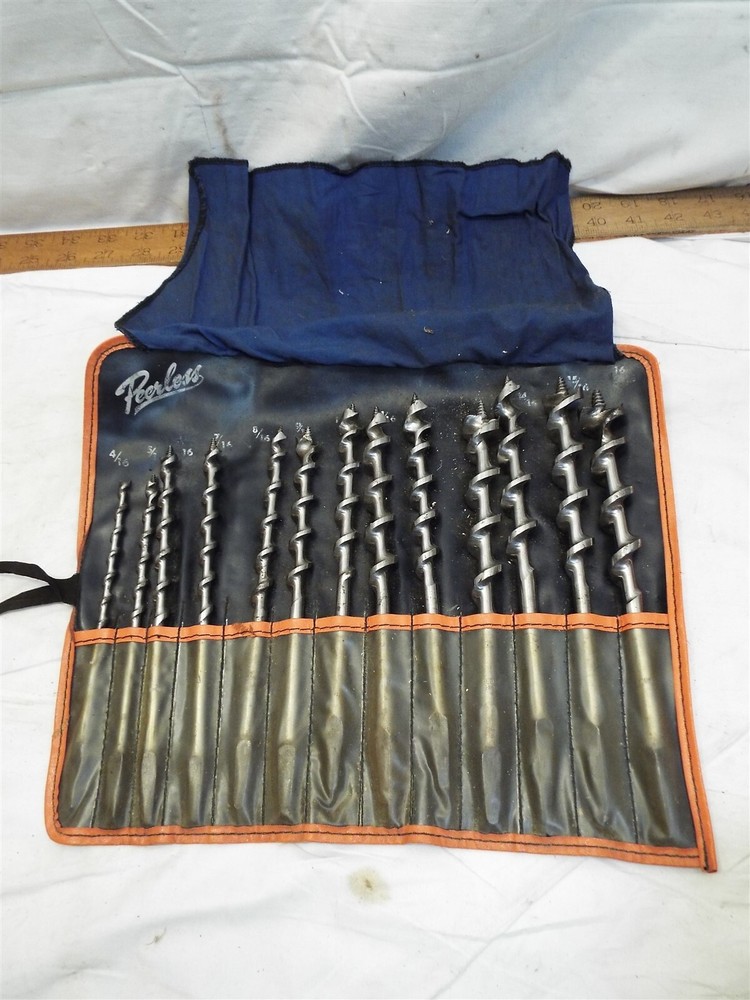 Vintage Peerless Brace Auger Drill Bits Wood Working Tool in Roll Germany
