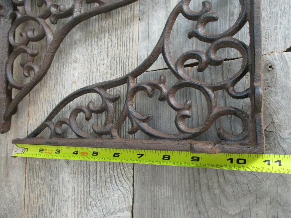 2 LARGE Shelf Braces Wall Brackets Cast Iron Brackets Vine Garden Corbels Rustic