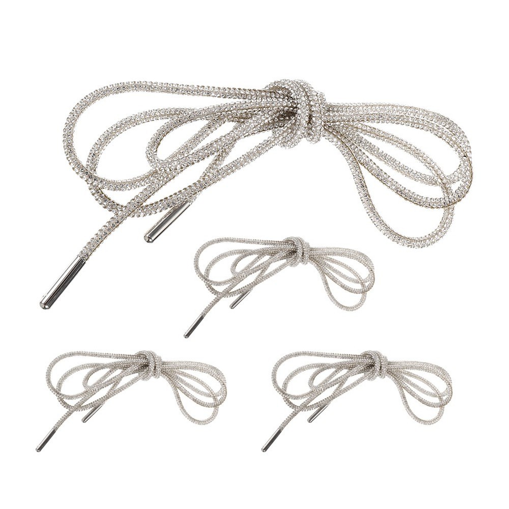 4 Pcs Sparkly Shoe Laces White Rhinestone Drawstring Cord Replacement