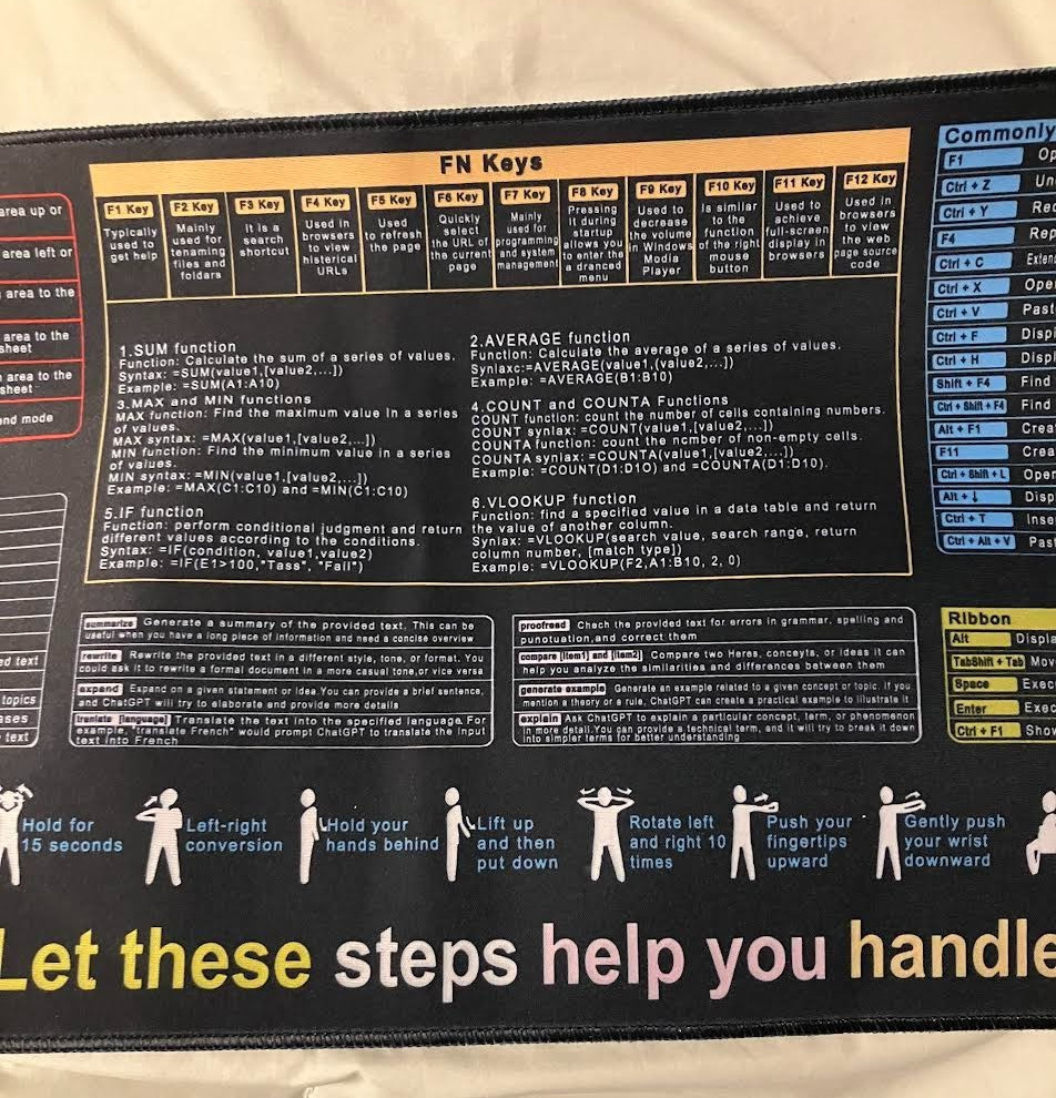 Master Your Computer, Quick Key Non-slip Mouse Pad 12"x31"