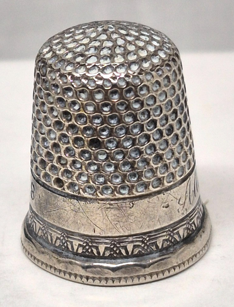 1892 Silverplate Engraved Thimble, Size 8