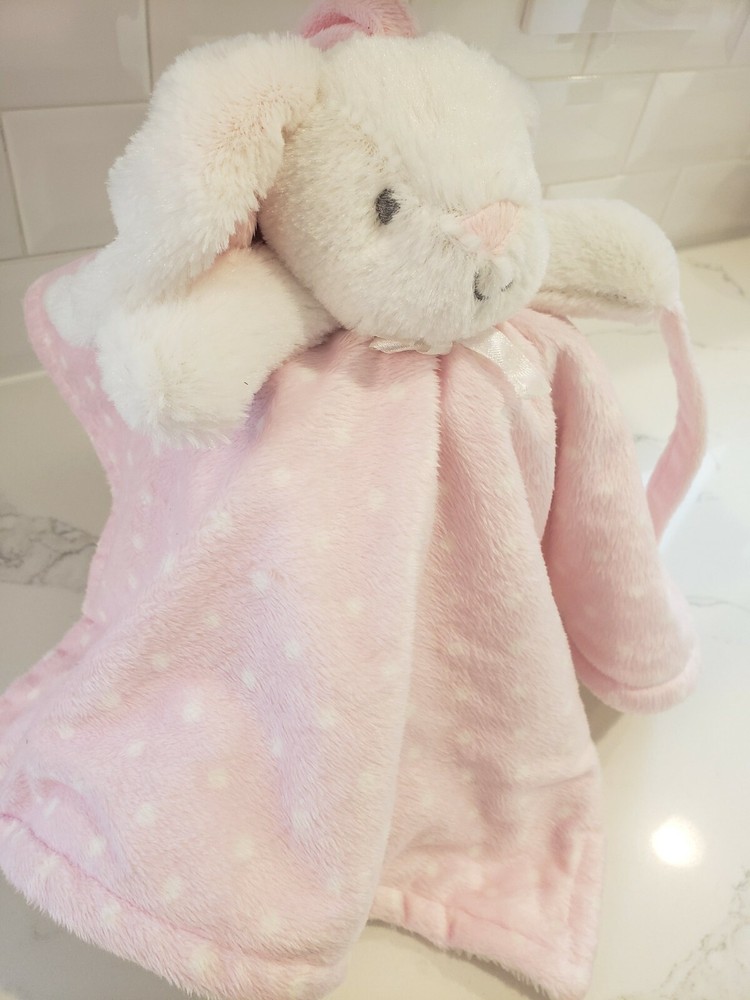Blankets & Beyond Soft Pink White Bunny Lovey Security Blanket Pacifer Holder