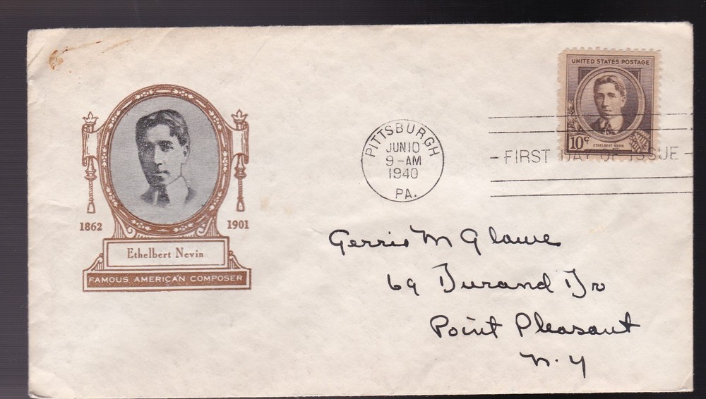 ETHELBERT NEVIN #883 US FIRST DAY COVER 1940, IOOR CACHET FDC