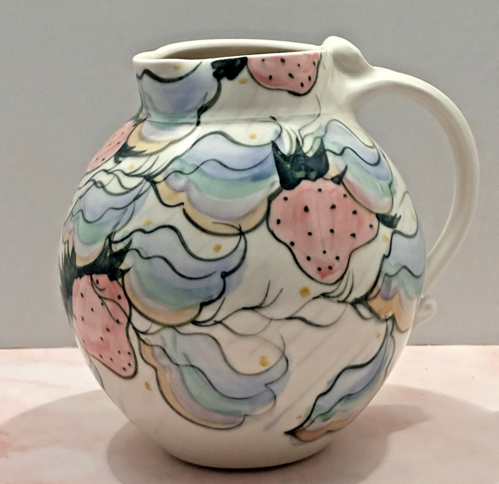 Pitcher Hand Painted with Strawberry’s Decor MCM Pitcher Unbranded
