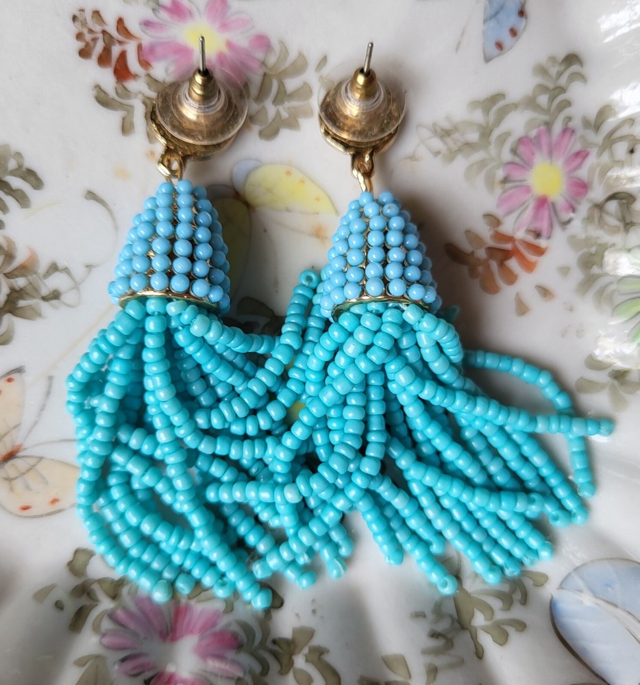 Aqua Blue 3" Dangle Beaded Pierced Earrings