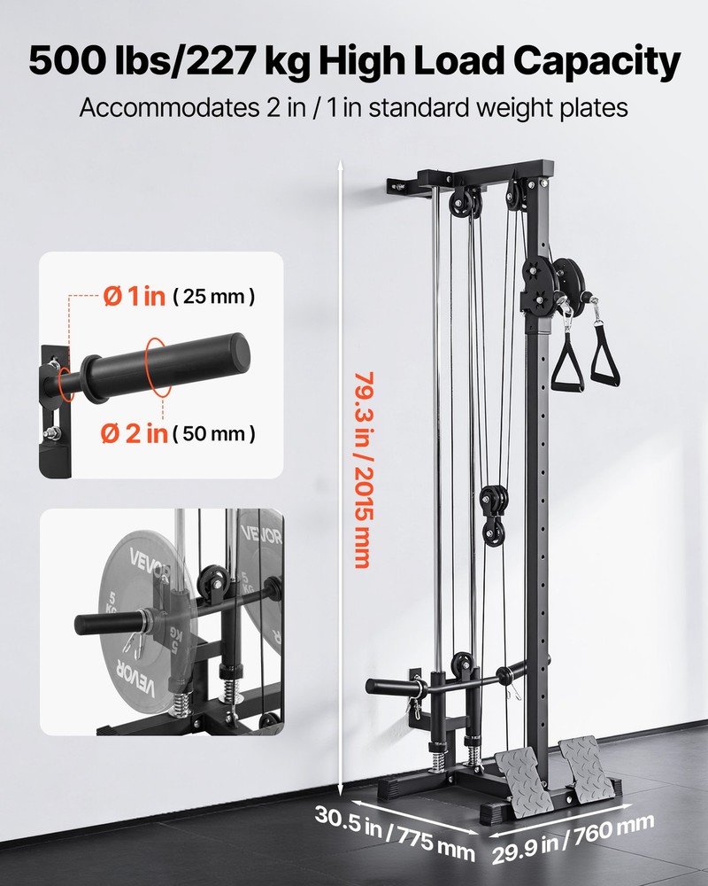 VEVOR LAT Pull Down Machine 3-in-1 Row Cable Machine with Wall-Mount Design
