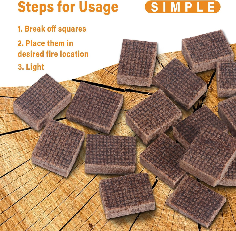 Fire Starter, 64 Mini Square, Natural Fire Starters for BBQ, Campfire, Fireplace