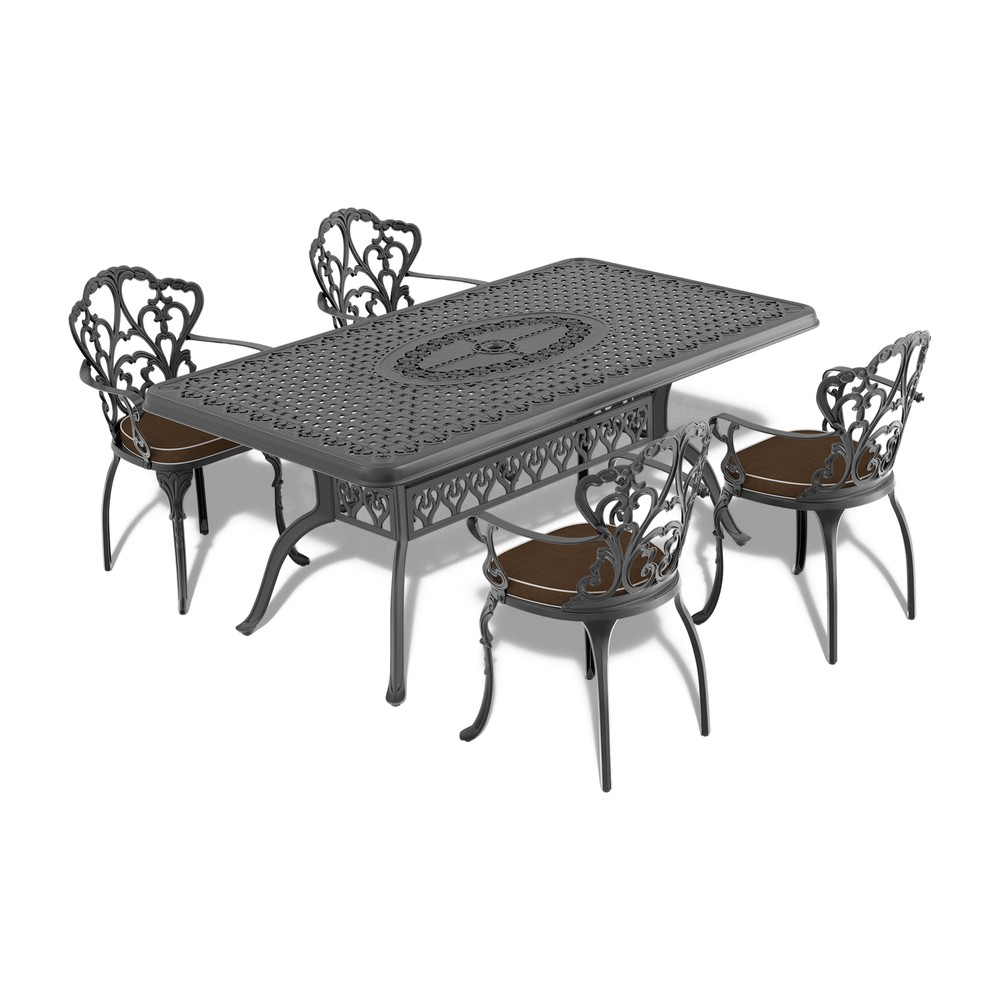 68.9"x37.4" Rectangular Cast Aluminum Patio Dining Table Black W/ Umbrella Hole