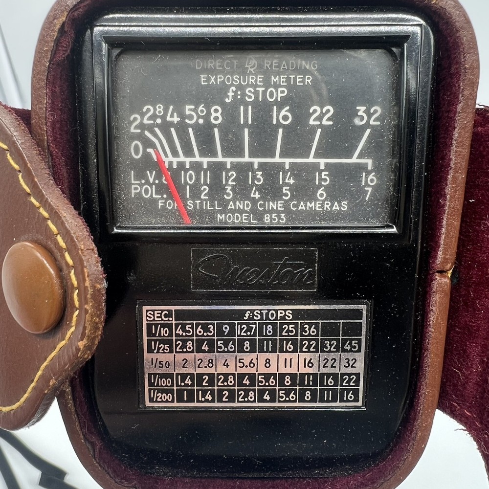 Vintage Weston Model 853 Light Meter Tested Working w/ Leather Case