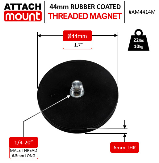 LED Camera Light Magnet Threaded 44mm 1/4-20" Rubber Coated