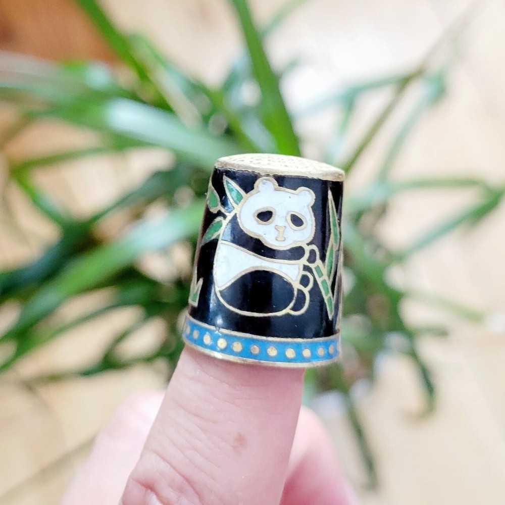 Vintage Cloisonne Panda Bear Thimble
