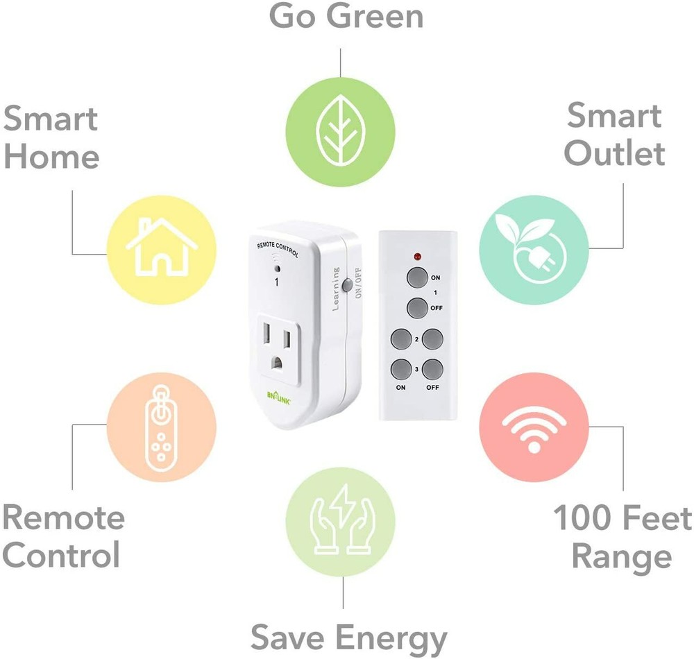 BN LINK Wireless Remote Control Electrical Outlet Switch For Appliance 1 Pack