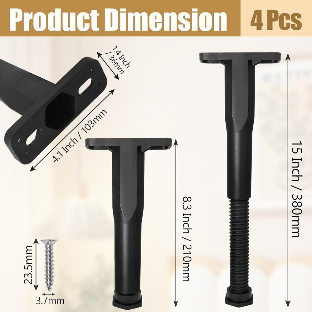 4 Pcs 8.3-15 Inch Adjustable Bed Frame Support Legs, Bed Center Support Bed R...