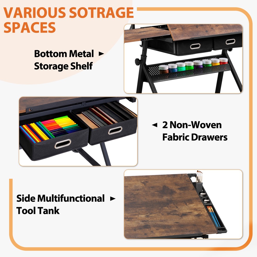 Adjustable Drafting Table for Artists - Drawing Table with Drawers & Outlet